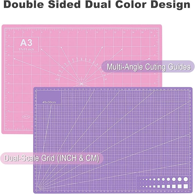 5 PCS Self Healing Cutting Mat 12" x 18": Sewing Rotary Cutting Mat for Crafts and Fabric Sewing Scrapbooking Quilting and Precision Cutting Purple & Pink Design (5, Purple & Pink)