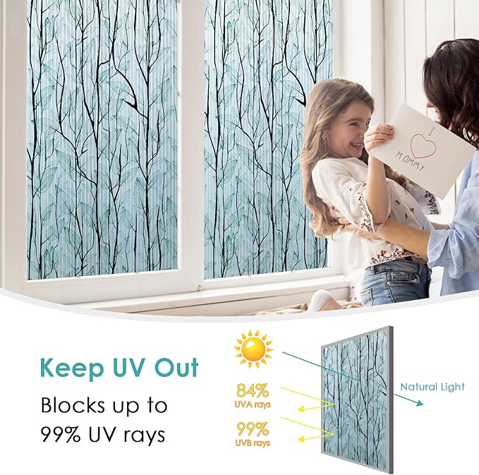 DKTIE Nature Pattern Rainbow Window Film Decorative Stained Glass Window Film Static Cling Films Easy Apply Removable Comes with Tools (U1747-Reeded Glass, 35.4" x 78.7")