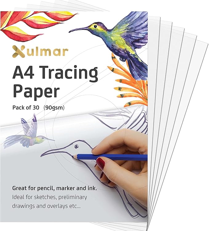 Xulmar Tracing Paper A4 90 GSM - Pack of 30 Sheets Tracing Paper for Sewing Patterns, Drawing Overlays & Sketching on Art Paper & Sketch Book