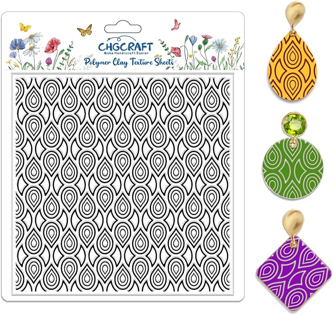 CHGCRAFT Teardrop Polymer Clay Texture Sheets Repeating Seamless Pattern Silicone Texture Stamp Line Art Modeling Pattern Pad for Jewelry and Clay Earrings Tools, 5.5x5.5 inch