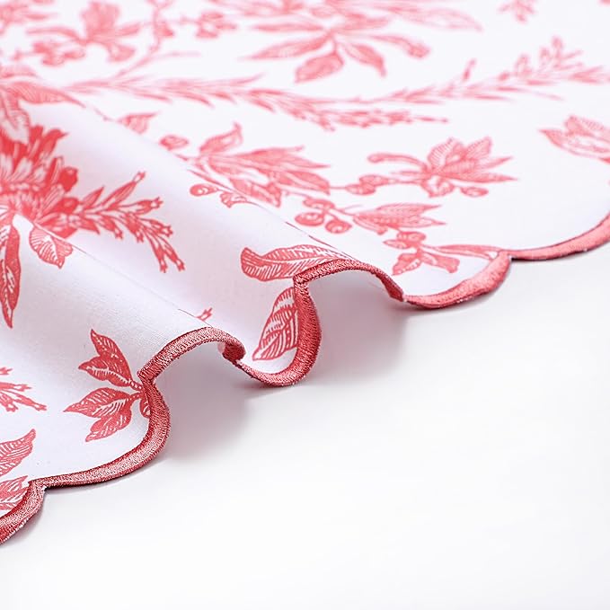 Ridhi Peach Coral Hand Block Print Napkins 18" x 18" Set of 4 Reusable Cotton Dinner Napkins for Weddings, Parties & Everyday Dining, Thanksgiving, Christmas, Fall