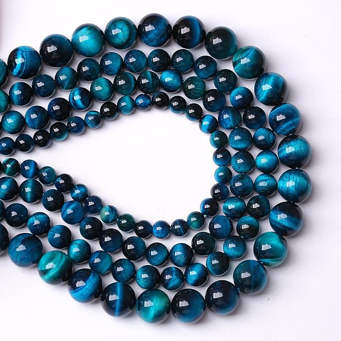 96PCS 8mm Blue Tiger Eye Gemstone Loose Beads Natural Round Loose Stone Beads for Jewelry Making DIY Bracelet Necklace Earrings 2 Strand 32"
