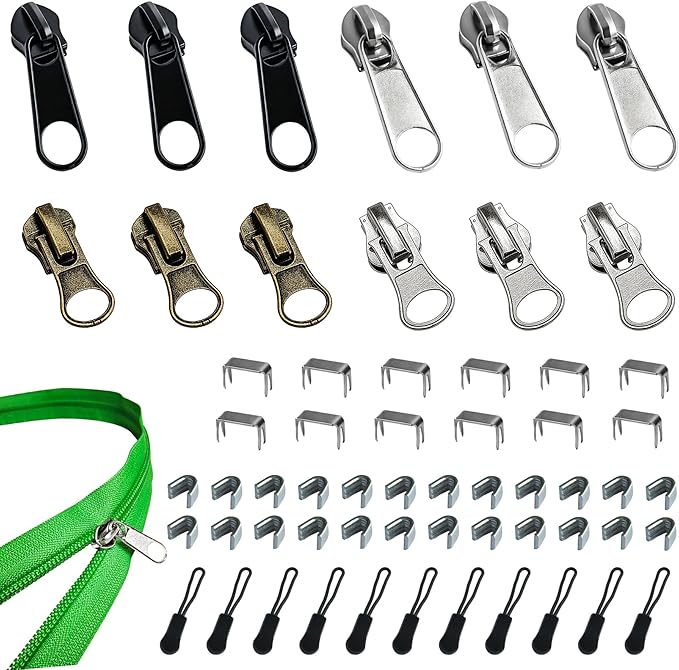 Vintrex 60 Pcs Zipper Repair Kit with Replacement Sliders, Metal Zipper Pull Replacement Kit for Jackets, Coats, Tents, Backpacks, Sleeping Bags, and Luggage