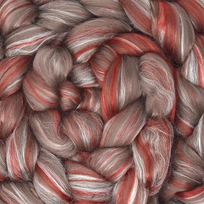 Merino Silk Luxe Tonal Designer Blend. Superfine Merino, Mulberry, Tussah Silk. Top Roving for Spinning or Felting. Sienna Sunset 1oz