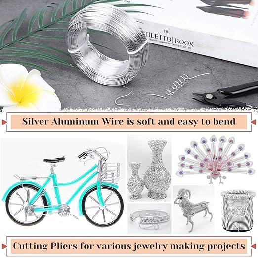 18 Gauge Aluminum Craft Wire Jewelry Making, 328 FT Metal Wire Armature Bendable Wire for Bonsai Trees, Sculpting, DIY Crafts Beading Floral (Silver, 1 mm Thickness)