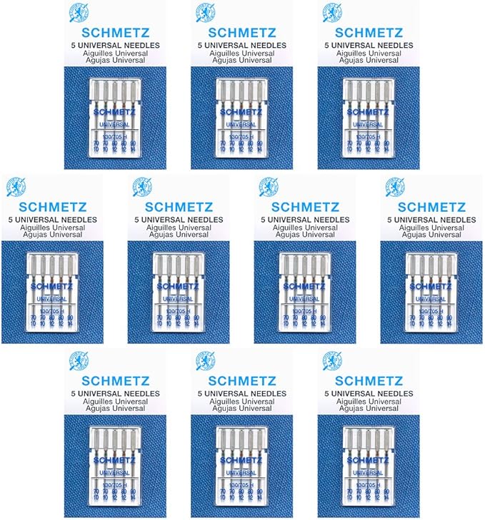 50 Schmetz Universal Sewing Machine Needles - Assorted Sizes - Box of 10 Cards