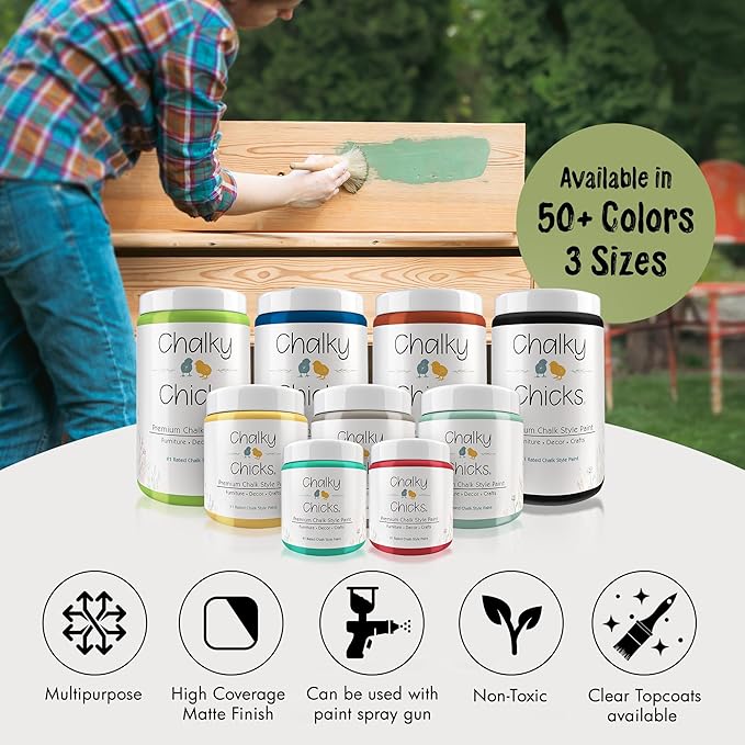 Chalky Chicks All-in-One Chalk Paint for Furniture or Cabinet - 32 Fl Oz - Matte Finish Lily Pad (Green) for Metal, Wood Furniture Paint - No Sanding All-in-One for Home Decor & Crafts, USA Made