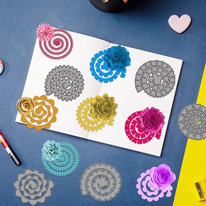 10pcs 3D Layering Rose Metal Cutting Dies, Daisy Flower Garland Wedding Cut Stencils, Blossom Screw Flower Die Cuts, Metal Embossing Stencils Template Mould