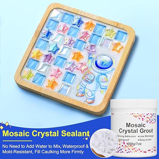 Mosaic Crystal Grout Kit with Scraper, Mosaic Crystal Sealant, Handmade Decorate Tessellated Coasters, No Need to add Water, Perfect for DIY Craft Projects & Tile Accessories (Translucent, 14oz)