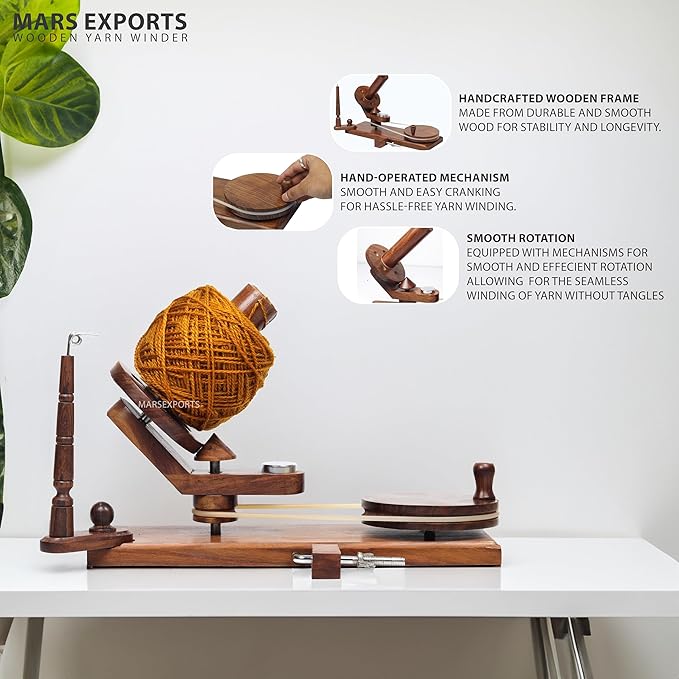Mars Exports HandCrafty Wooden Swift for Knitting & Crochet Hooks – Hand Operated Large Ball Winder (Rosewood)