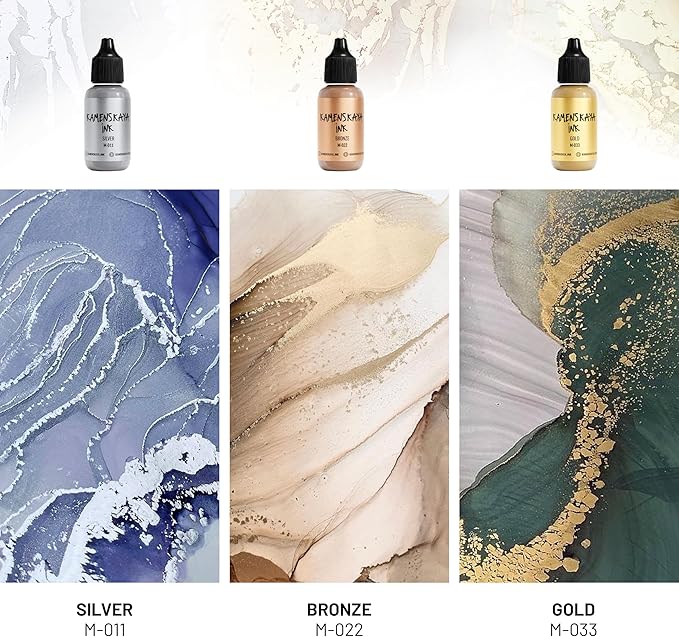 Metallic Alcohol Ink Set: Bronze Alcohol Ink, 3 pcs 0.51 fl oz (15 ml) Each
