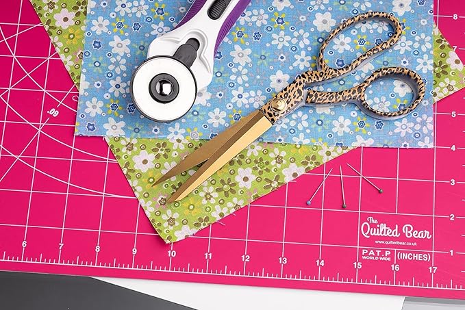 The Quilted Bear Rotating Cutting Mat 18" x 18" - Square 360° Rotating Self Healing Mat with Innovative Locking Mechanism for Quilting & Sewing Your Choice of Colours Available! (Pink)