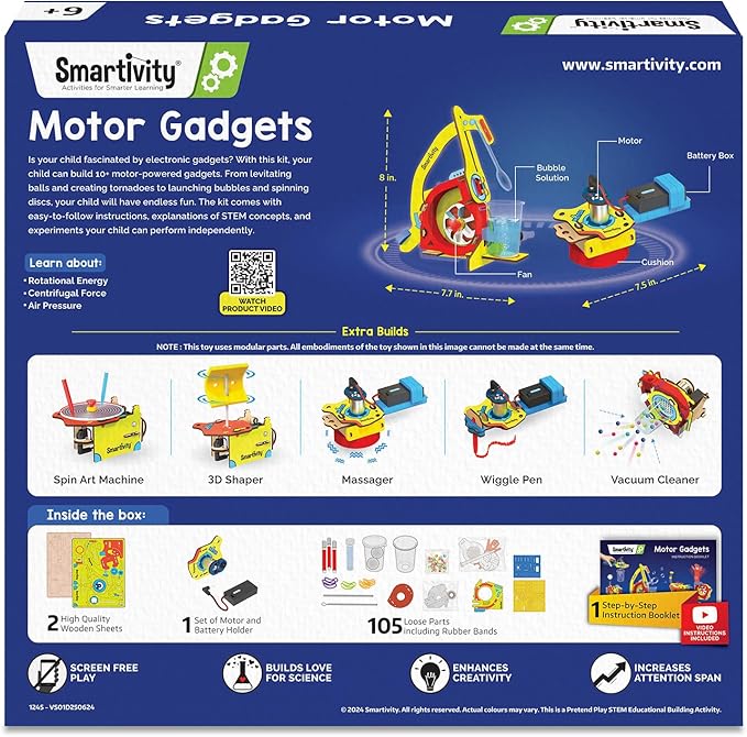 Smartivity 10-in-1 Motor-Powered Gadgets Kit for Kids Ages 6, 7, 8, 9, 10, 11, 12 Years Old Boys & Girls | Build 10+ Cool Electronics Projects | Christmas, Birthday Gift for Smart Kids | DIY STEM Toys