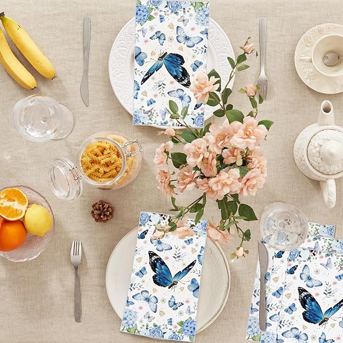 60 Pack 3 Styles Floral Napkins-Blue Party Supplies Vintage Flower Paper Napkins Tea Party Decorations for Birthday,Baby Shower, 12.9 * 15.7 inch