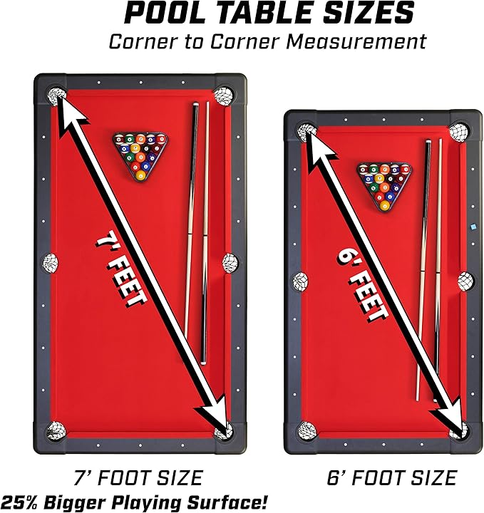 GoSports 6, 7, or 8 ft Billiards Tables - No Assembly, Choose Your Color - Portable Pool Table Includes Full Set of Balls, 2 Cue Sticks, Chalk and Felt Brush