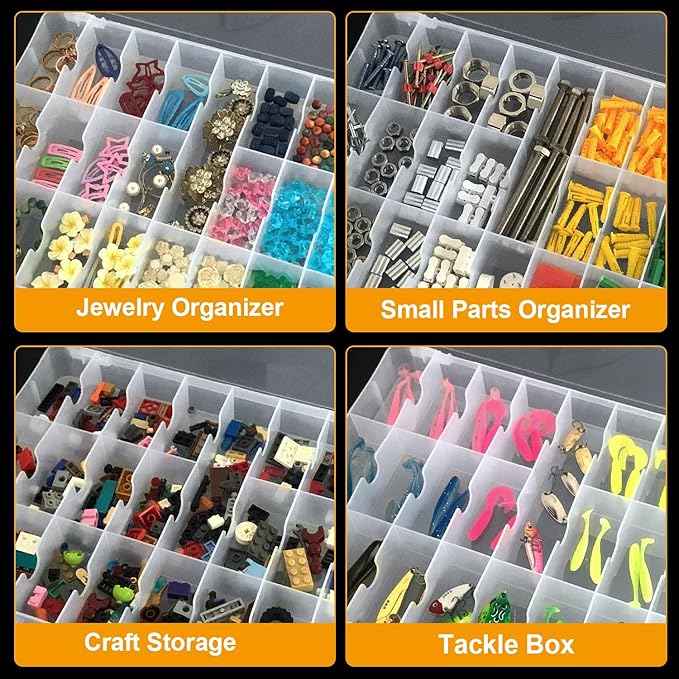DUOFIRE 46 Grids Sewing Box, Double Sided Thread Organizer, Portable Clear Embroidery Floss Organizer, Plastic Organizer Box for Embroidery and Sewing Threads, Embroidery Floss, Crafts, Small Toys
