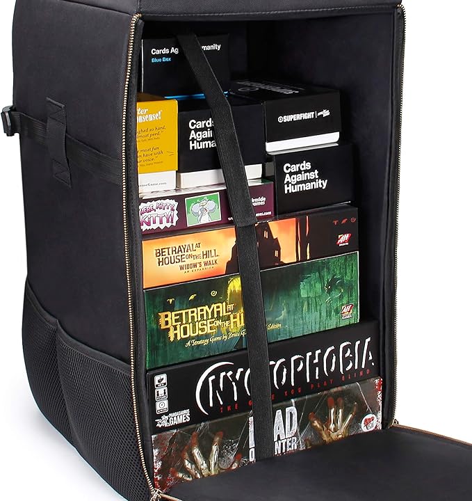 ENHANCE Board Game Backpack - Reinforced Rigid Board Game Storage with Padded Shoulder Straps, Carrying Handle, and Accessories Pockets for Dice, Cards, More - Fits and Protects Tabletop Adventures