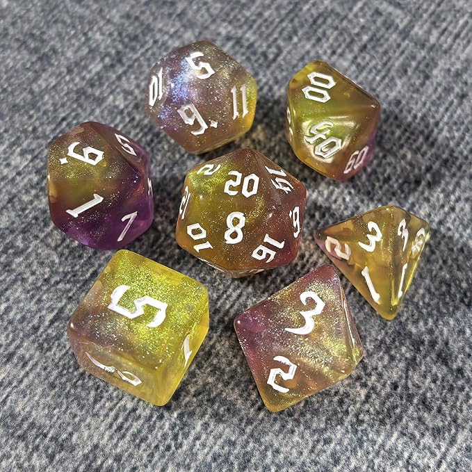 DND RPG Dice Set, Nebula Polyhedral Dice for Dungeons and Dragons, Mystery 7-Piece Set (Pale Yellow)
