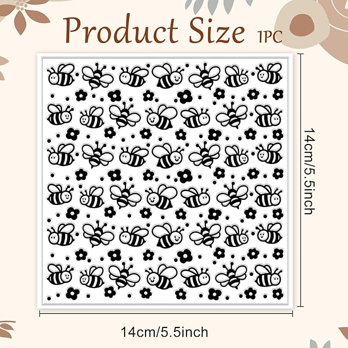 CHGCRAFT Cartoon Bees Pattern Polymer Clay Texture Sheet Seamless Flowers Pattern Silicone Texture Mat for Polymer Clay Making Earrings Jewelry DIY Crafts 5.5 × 5.5 Inch