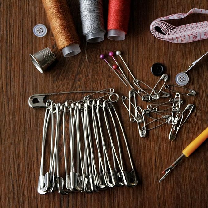 vrupin 50PCS Safety Pins, 3Inch/76mm Safety Pins Metal Nickel Plated Steel Sewing Accessories Kit for Baby Clothing, Crafts & Arts