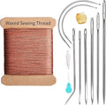 Repair Sewing Kit, Upholstery Needle and Thread Kit with 32 Yard Waxed Thread and 8 Pcs Heavy Duty Leather Needles for Hand Stitching, Canvas & Quilting - 0.55mm Round Waxed Brown