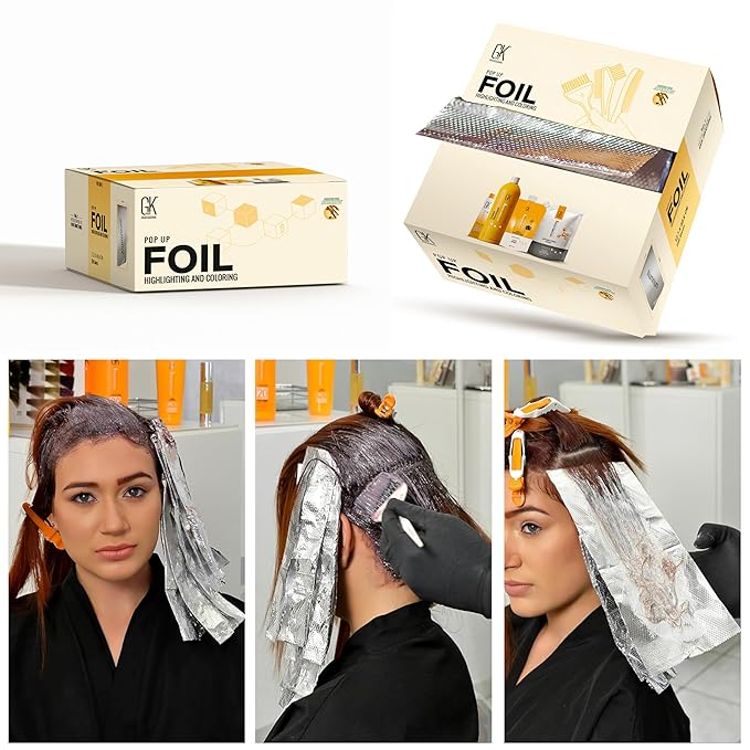 GK Hair Pop-up Foil with Box of 250 Sheets for Hairs Coloring – Premium Silver Aluminum Foil for Hair Highlighting, Coloring, and Dyeing