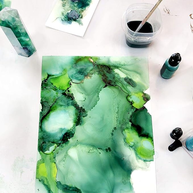Pixiss Green Alcohol Ink Set - 5 Shades of Highly Saturated Alcohol Ink for Epoxy Resin Supplies, Yupo Paper, Tumblers, Coasters - Resin Colorant for Epoxy Resin and Resin Art Supplies
