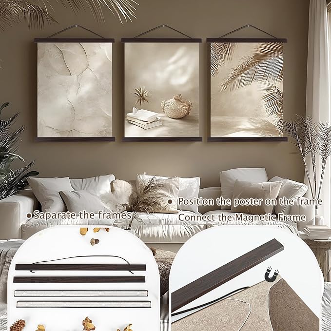 Artmag Magnetic Poster Hanger Frame, 30x40 30x20 30x24 Light Wood Wooden Magnet Canvas Artwork Print Poster Hangers Frames Hanging Kit (Walnut, 30")