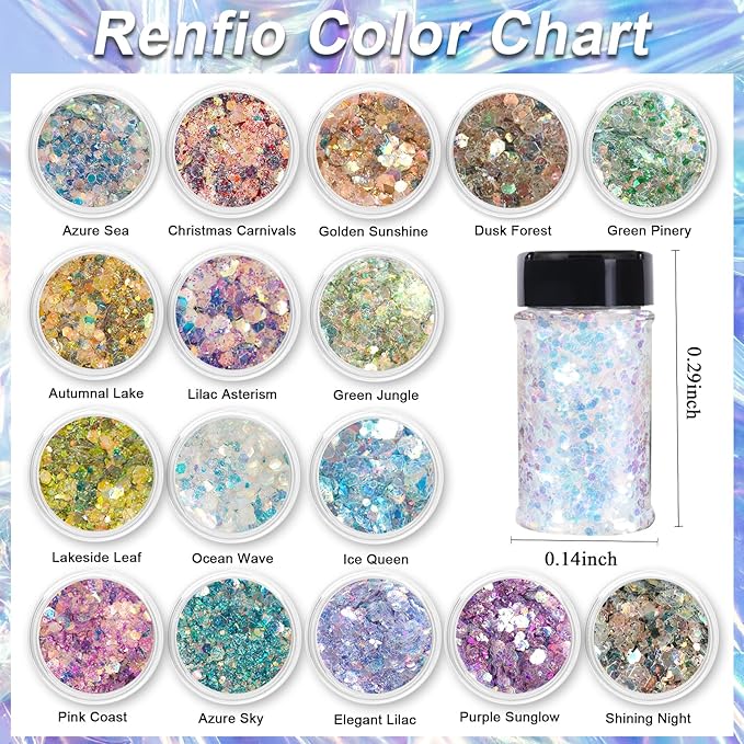 Renfio Opal Chunky Glitter, 1.75oz/50g Pink Glitter, Dreamy High Sparkle Glitter for Crafts Holographic Fine Glitter Mix Iridescent Glitters Flake for Resin Nails Art Hair DIY Snow Globe - Pink Coast