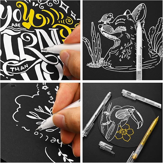 White Gel Pens, 1.0mm Extra Fine Point Gel Ink Pen Set – Opaque Archival Ink Pens for Black Paper Drawing, Bullet Journaling & Artists Drawing, 3 Pack