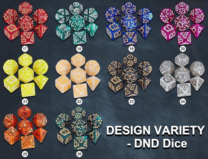 CiaraQ DND Dice Sets- 26 X 7 Polyhedral Dice (182pcs) with a Large Drawstring Bag, Multi-Color Engraved Gaming Dice for Dungeons and Dragons, Role Playing Table Game.