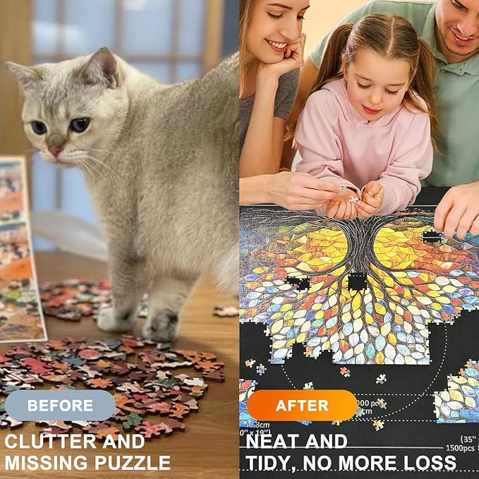 Napzy Puzzle Mat-Jigsaw Puzzles Matt Roll Up to 3000pcs Roll-up Puzzled Board Puzzling Organizers and Storage with 8PCS Jigsaws Sorting Trays, Drawstring Storages Bag Jigsawn Keeper Saver