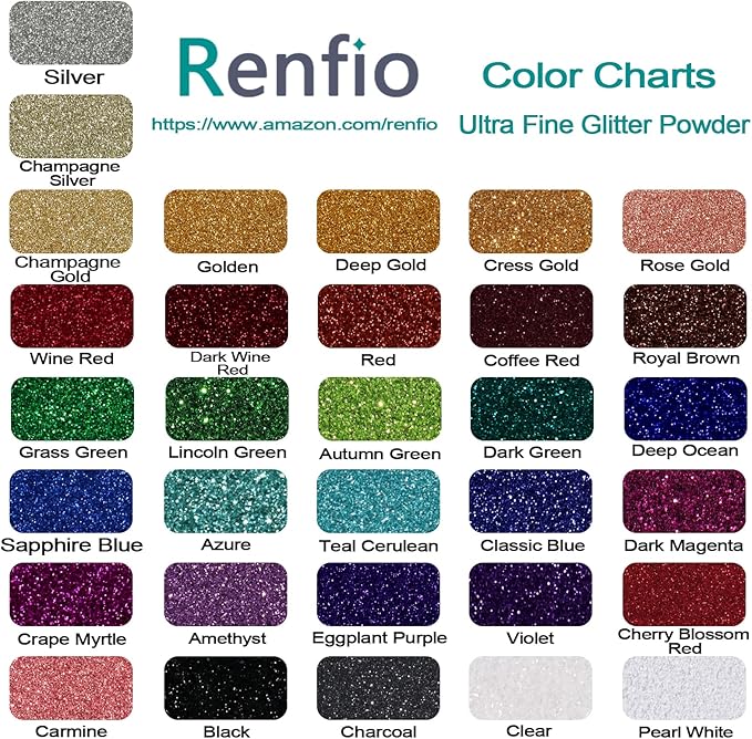 Renfio 32 Colors Glitter Set, 16.93oz 480g Ultra Fine Glitter Powder PET 1/128" 0.008" 0.2mm Resin Suppies Assorted Craft Glitter for Fake Nails, Resin Art, Tumblers, Slime, Hair, Bomb