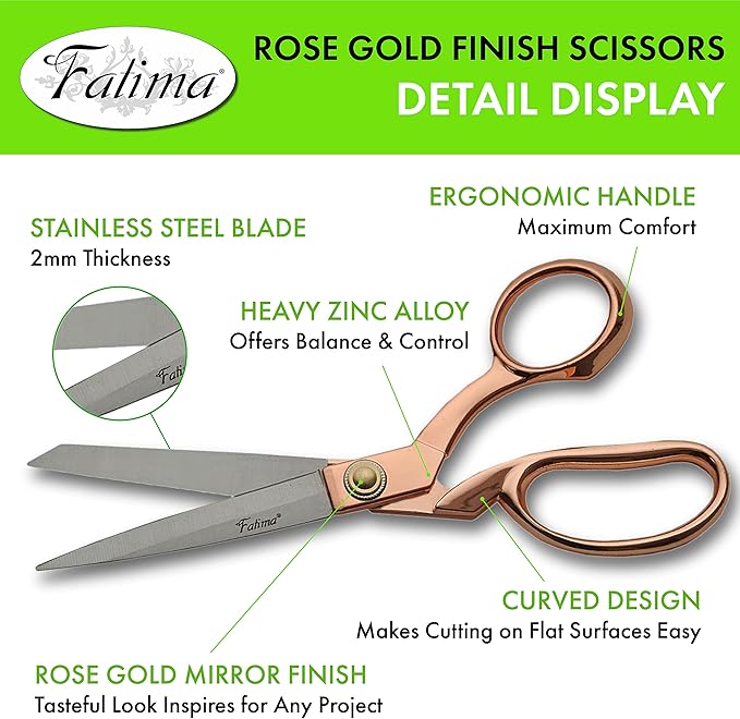 Szco Supplies 8.5” Fatima Heavy-Duty Professional Fabric Tailor Scissors For Home Crafts And Office With Rose Gold Finished Handle