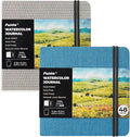 Funto Watercolor Journal, Square, 5.5x5.5, Portable 2-Pack, 48 Pages Each, Gray&Blue Cover, 110lb/230gsm, Art Supplies for Mixed Media