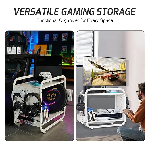 PLKOW Compact Video Game Storage Organizer, Xbox Stand Organizer for Consoles, Controllers, Headphones Xbox/PS5/PS4/Switch Accessories, Video Game Storage Rack, Black - A Great Gift for Gamers (White)