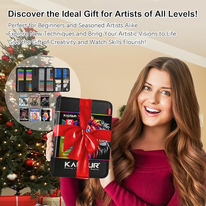 82 Drawing Set Sketching Kit, Art Set with Fluorescent, Colored, Watercolor, Metallic, Graphite, Charcoal Pencils, 5 Sketchbook and Coloring Book, Gift for Artists Adults Teens Beginner