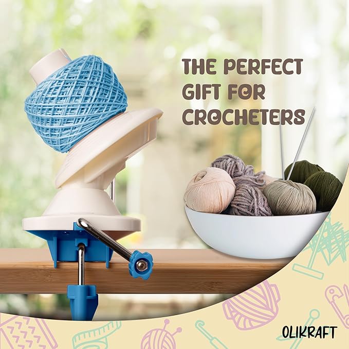 Olikraft Manual Yarn Winder | Yarn Ball Winder, Roller, Baller Crochet Spinner for Crocheting | Clamp for 1 3/4" Surfaces | Create Cakes up to 4oz