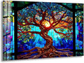 My Photostation.com 20Wx14H'' Stained Blue Life of Tree Glass Wall ArtTempered Glass Printing Wall Decor Large Wall Art Wall Hangings
