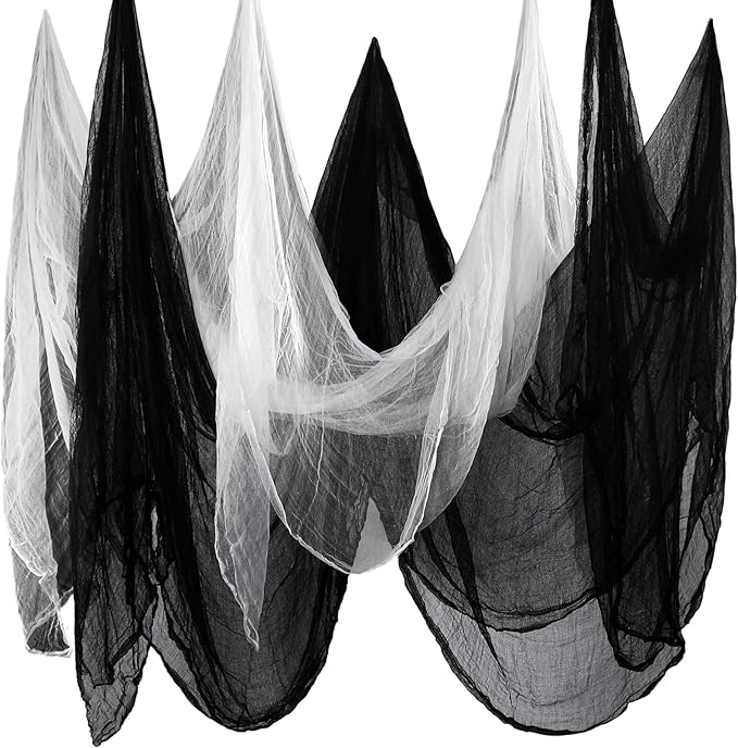 Boao Halloween Cheese cloth 85 x 197 Inch White and Black Cheesecloth Roll for Crafts Large Cotton Muslin Gauze Fabric for Halloween Outdoor & Indoor Spooky Decoration