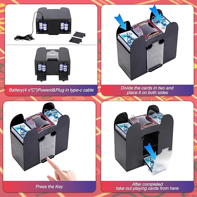 Automatic Card Shuffler 6 Deck Electric Heavy Duty Card Shuffler for Cards,USB/Battery Operated,Perfect for Poker, UNO,and Card Games