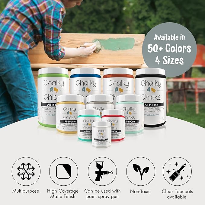 Chalky Chicks All-in-One Chalk Paint for Furniture or Cabinet - 8 Fl Oz - Matte Finish Sea Glass (Light Blue) for Metal, Wood Furniture Paint - No Sanding All-in-One for Home Decor & Crafts, USA Made