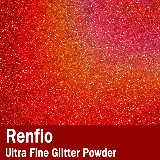 Renfio Holographic Ultra Fine Glitter Powder Metallic Resin Glitter 2.11 Oz (60g) PET Flakes Crafts Sequins 1/128" 0.008" 0.2mm Epoxy Chips Flakes for Tumblers Slime Roses Decorations - Laser Red