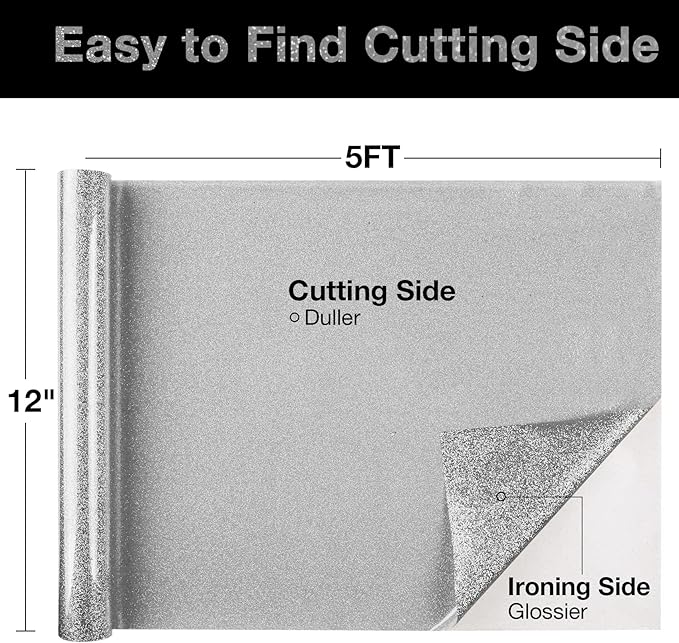 TORC Silver Glitter HTV Heat Transfer Vinyl Roll 12 inch x 5 ft Iron on Vinyl for T Shirts Crafts