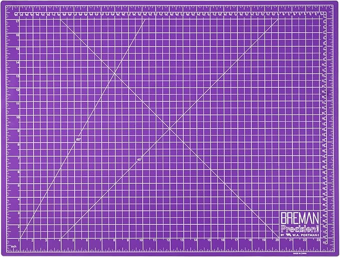 Breman Precision 18x24 Inch Self Healing Cutting Mat - 2-Sided 5-Ply PVC Purple/Gray Cutting Mats for Crafts, Sewing, Quilting and DIY Projects - Durable and Non-Slip Design with Precise Grid Lines