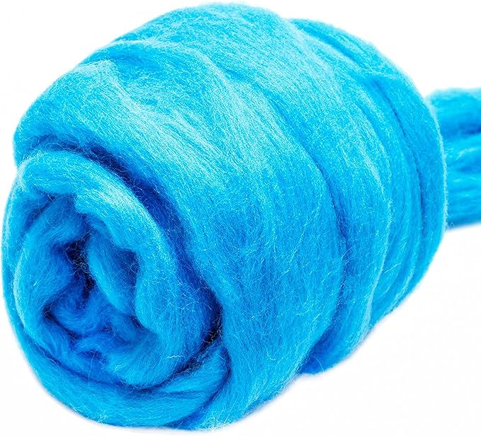 3.53oz Wool Roving Yarn, Fiber Roving Wool Top, Wool Felting Supplies, Chunky Yarn, Spinning Wools Roving for Needle Felting Wet DIY Hand Spinning (Light Blue)