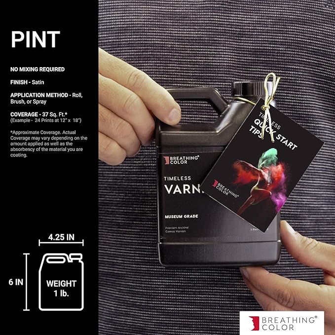Breathing Color Timeless Archival Print Varnish - 1 Pint, Satin Finish, Premium Canvas Coating, Water Based UV Protection, 100+ Years Certified Archival