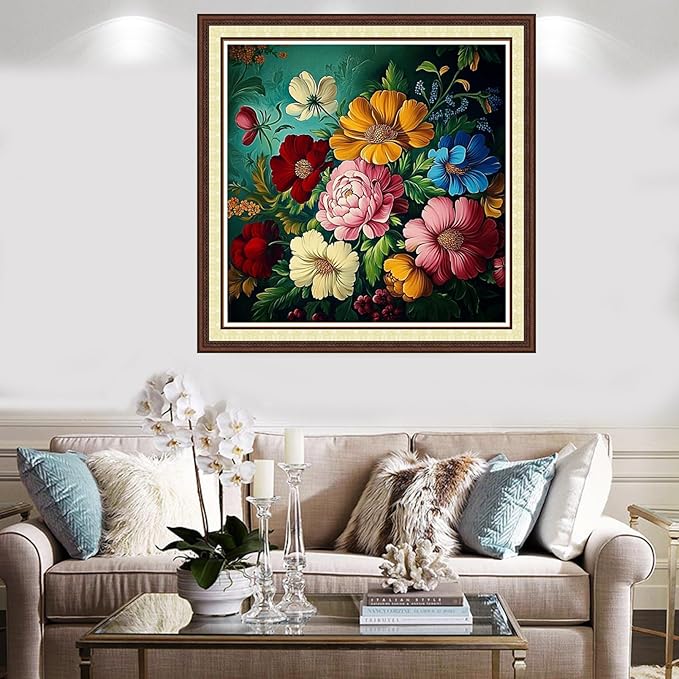 Findvoor Counted Cross Stitch Kits for Adults Full Range of Cross Stitching Embroidery Unprinted Pattern for Beginners, 11CT Needlepoint Kit Patterns Embroidery Kits-Colorful Flowers 18x18 inch