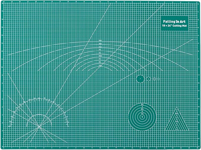 Falling in Art Self Healing Cutting Mat, 18x24" Cutting Mats for Sewing, Double-sided 5-Ply Fabric Cutting Board for Crafting, Quilting and Sewing Projects, Green