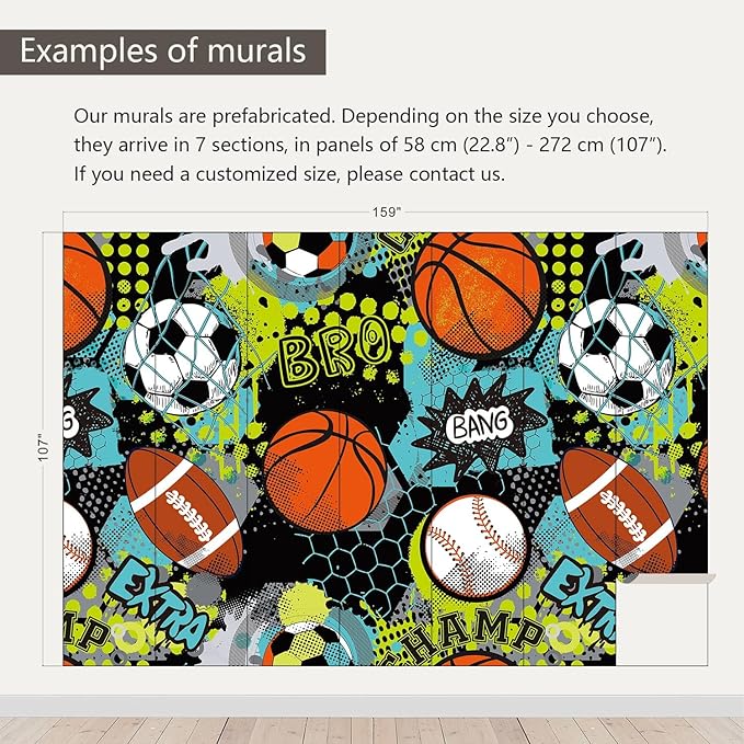 AFZEVEB-Colorful Graffiti Wallpaper Hand-Painted Ball Wall murals for Kids Room 159"x107"(Not Peel and Stick)